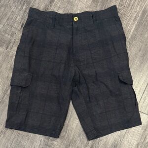 Men's Black Windowpane Cargo Shorts